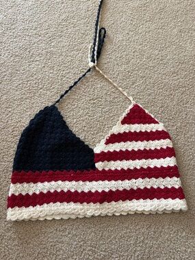 Crochet Halter Top in red white and blue - Americana